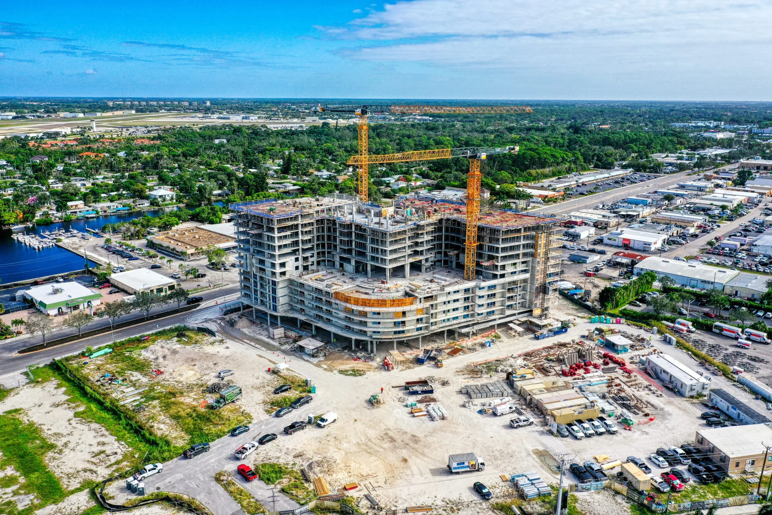 Active construction site aerial view